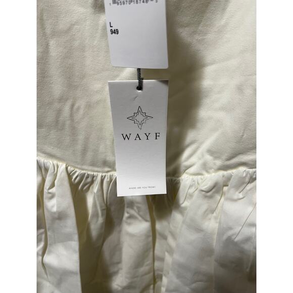 WAYF Ivory Bubble Hem Mini Dress Square Neck Party Holiday Cotton Blend NWT - Picture 6 of 8